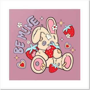 Be Mine Cute Bunny Strawberries Illustration Posters and Art